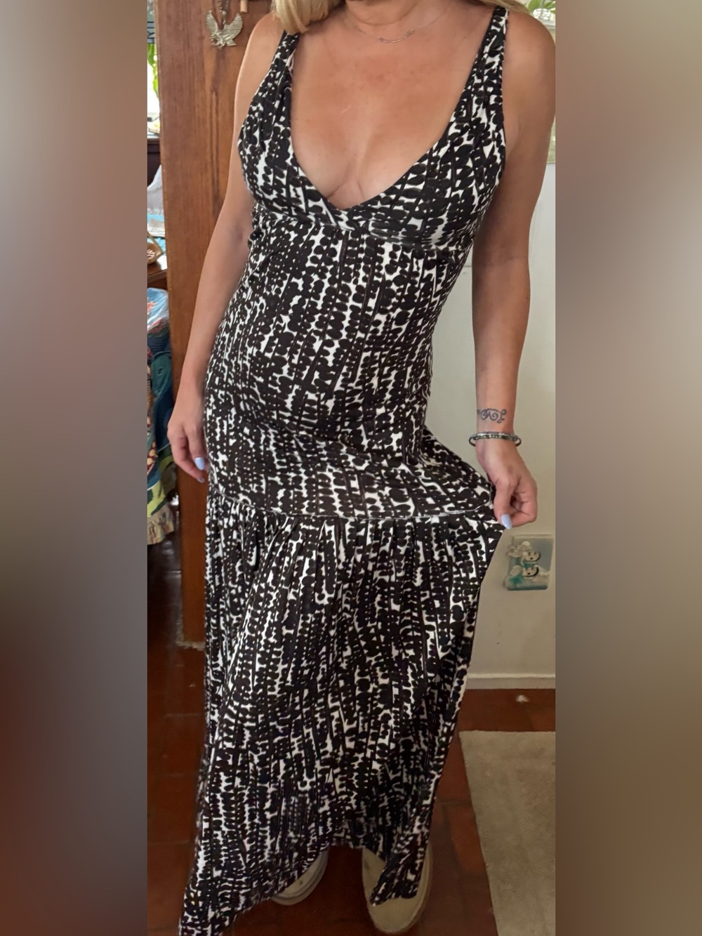 Cotton layered maxi dress, low back, cute & comfee XS- or S